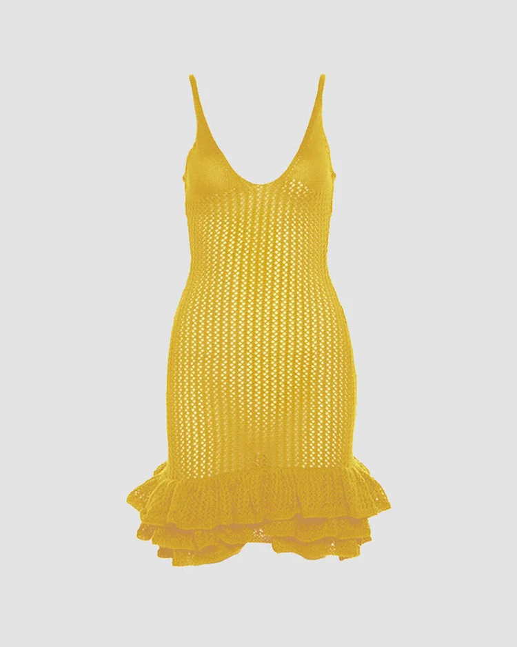 Ruffles Hem Crochet Cami Mini Dress