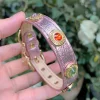 Original Design Genuine Leather Pet Gemstone Collar