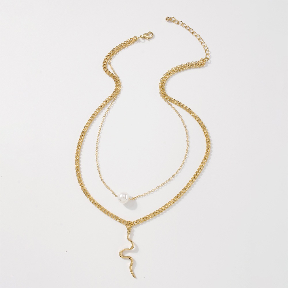 Rotimia Simple Pearl Serpentine Double Necklace