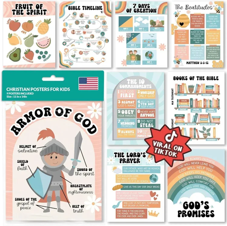 CHRISTIAN POSTERS FOR KIDS - 9/15 POSTERS INCLUDED 
