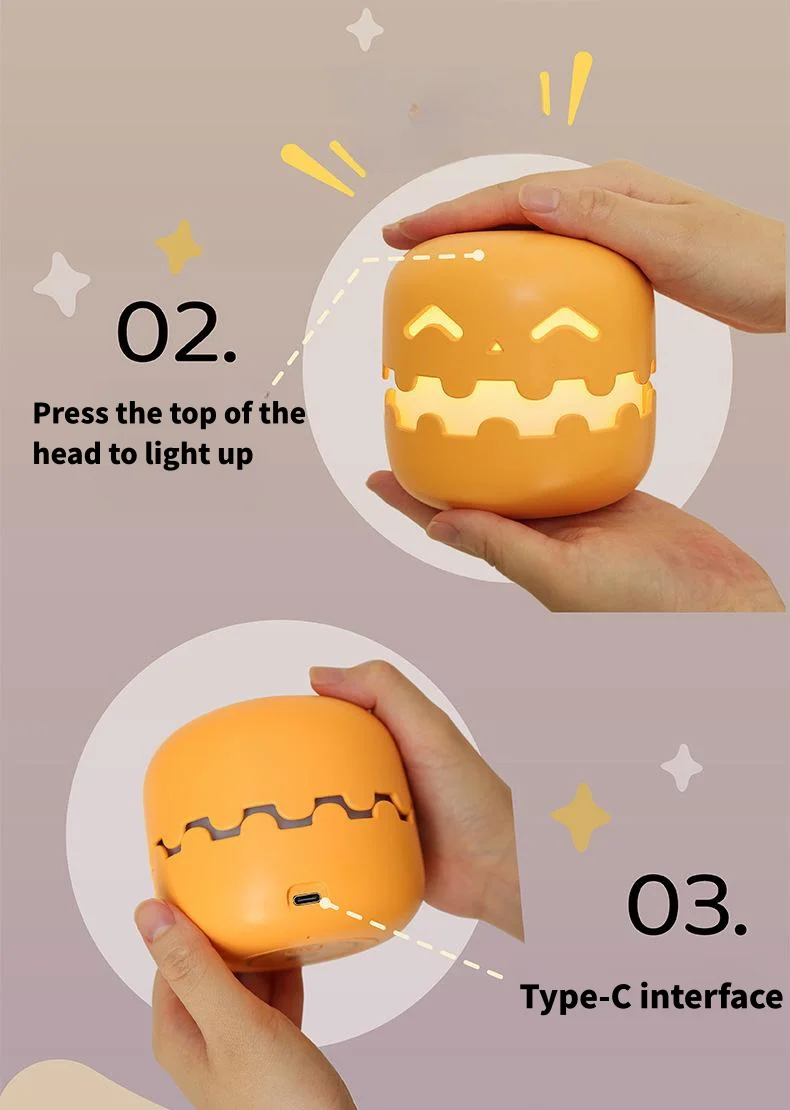 Pumpkin Night Light LED Stepless Dimming Children's Eye Protection Timing Sleeping Night Light Funny Halloween Gift