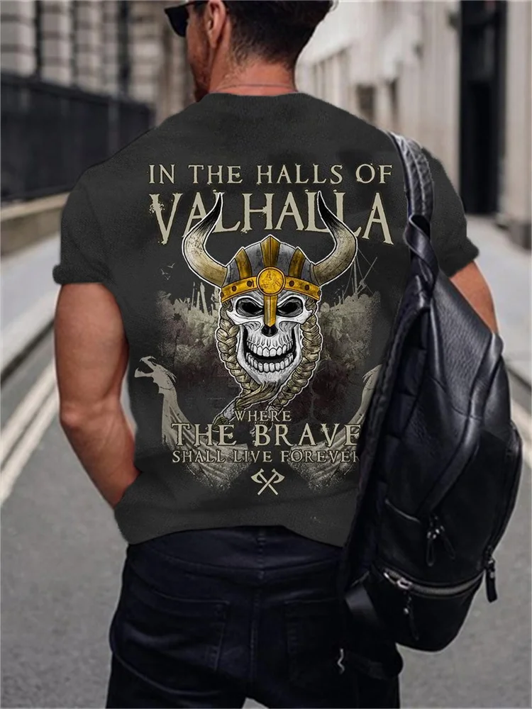 Men's Viking In The Halls Of Valhalla Where The Brave Shall Live Forever T Shirt