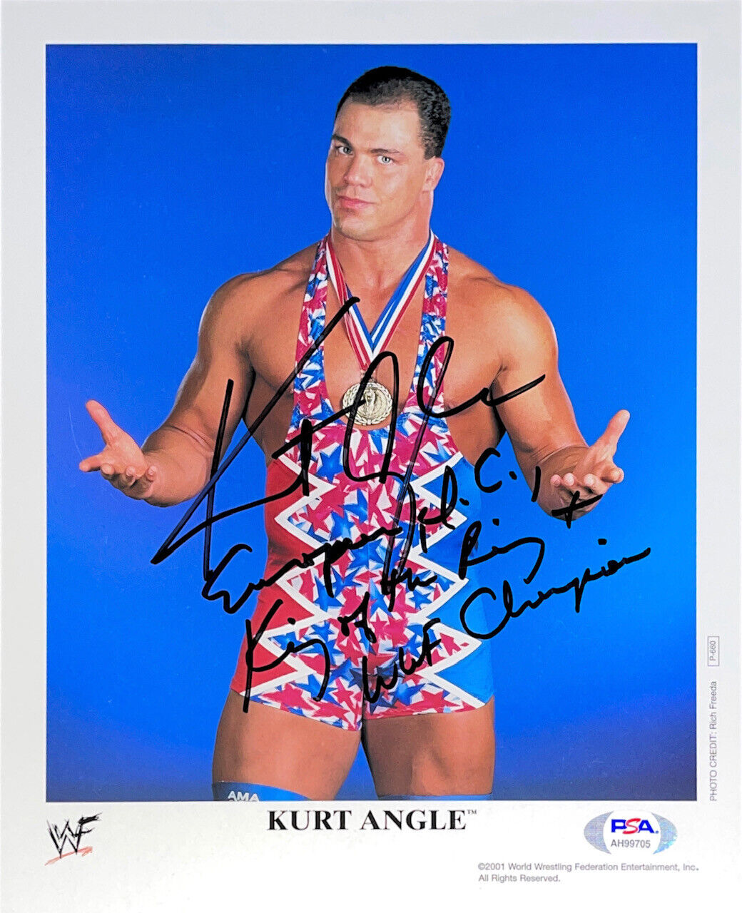 WWE KURT ANGLE P-660 HAND SIGNED AUTOGRAPHED 8X10 PROMO Photo Poster painting WITH PSA COA 3