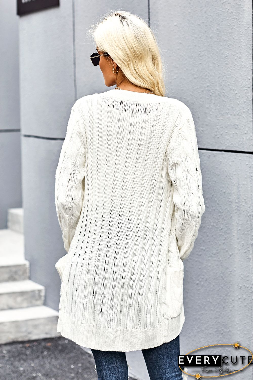 White Button Pocket Knit Cardigan