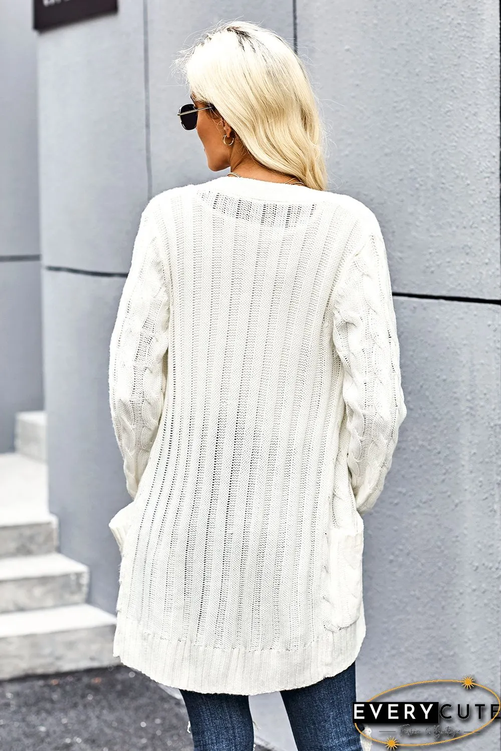 White Button Pocket Knit Cardigan