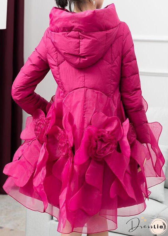 Italian Rose Hooded Pockets Floral Patchwork Duck Down Winter Coats