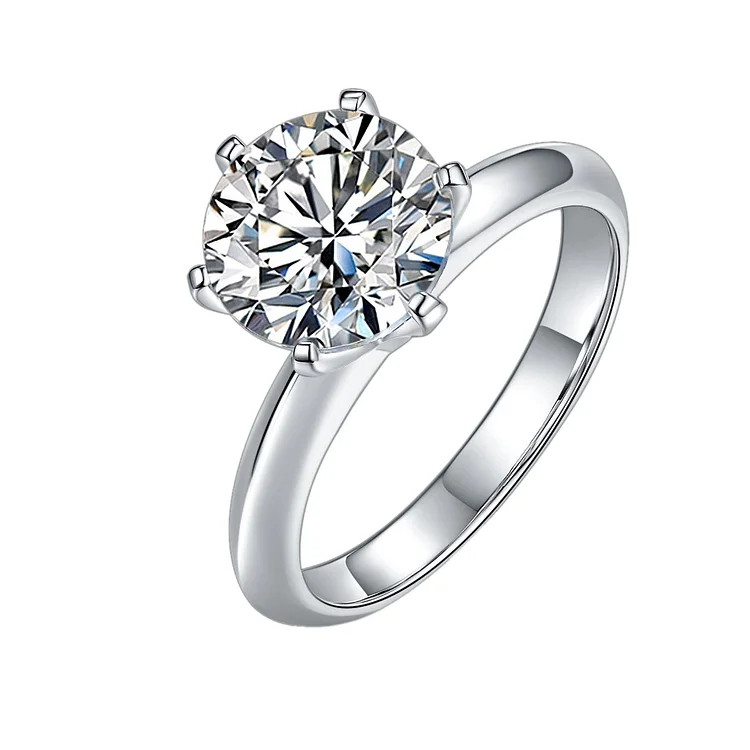 925 Sterling Silver Round Moissanite Solitaire Engagement Ring