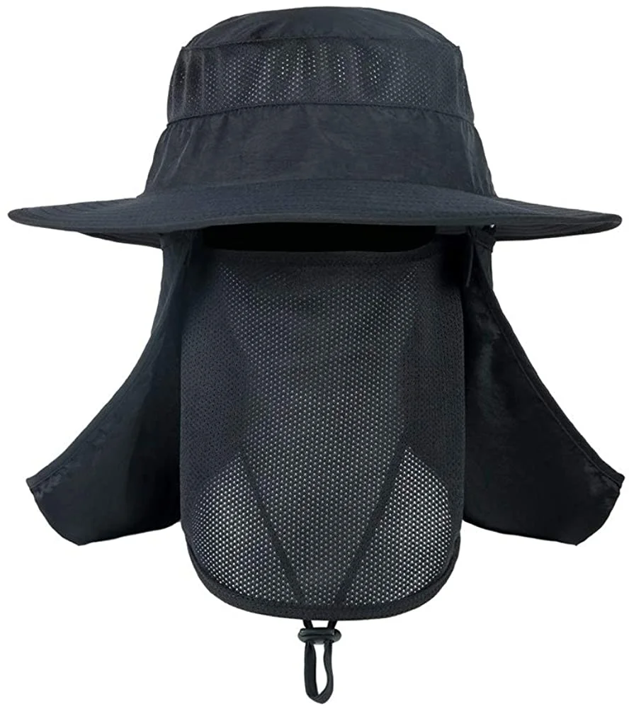 Fishing Hat, UPF 50+ Sun Protection Hats Wide Brim Cap with Removable Face Cover and Neck Flap for Men & Women