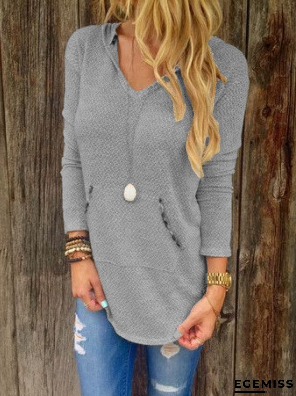 Grey Casual Solid plus size Outerwear | EGEMISS