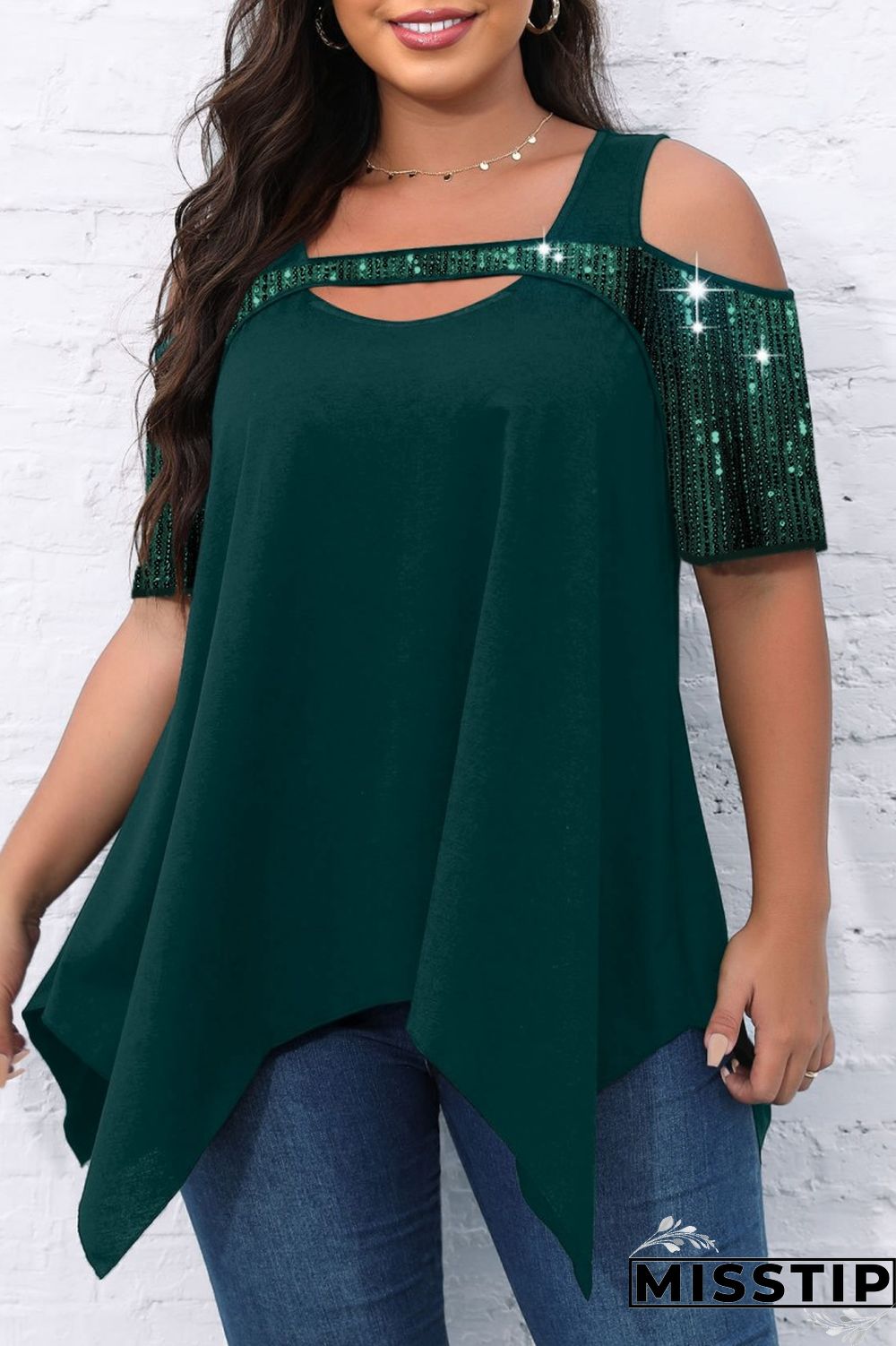 Black Casual Solid Hollowed Out Patchwork O Neck Plus Size Tops