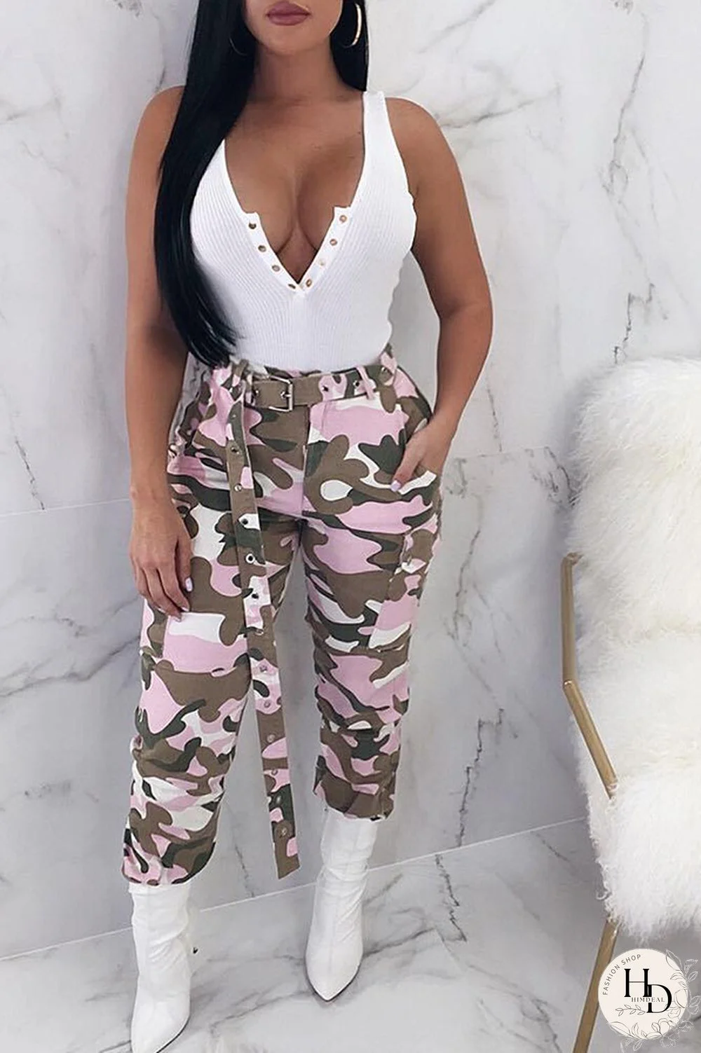 Army Green Zipper Fly Button Fly Mid Metal Zippered pencil Pants Pants