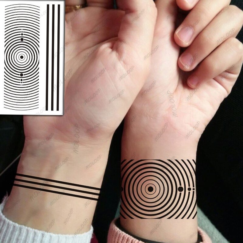 Waterproof Tattoo Stickers Black Straight Line Circle Dots Flash Tatto Fake Tatoos Temporary Body Arm Art for Women Men Kids