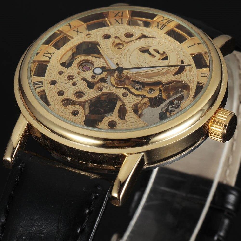 Men Male Mechanical Hand Wind Wrist Skeleton Watch-VESSFUL