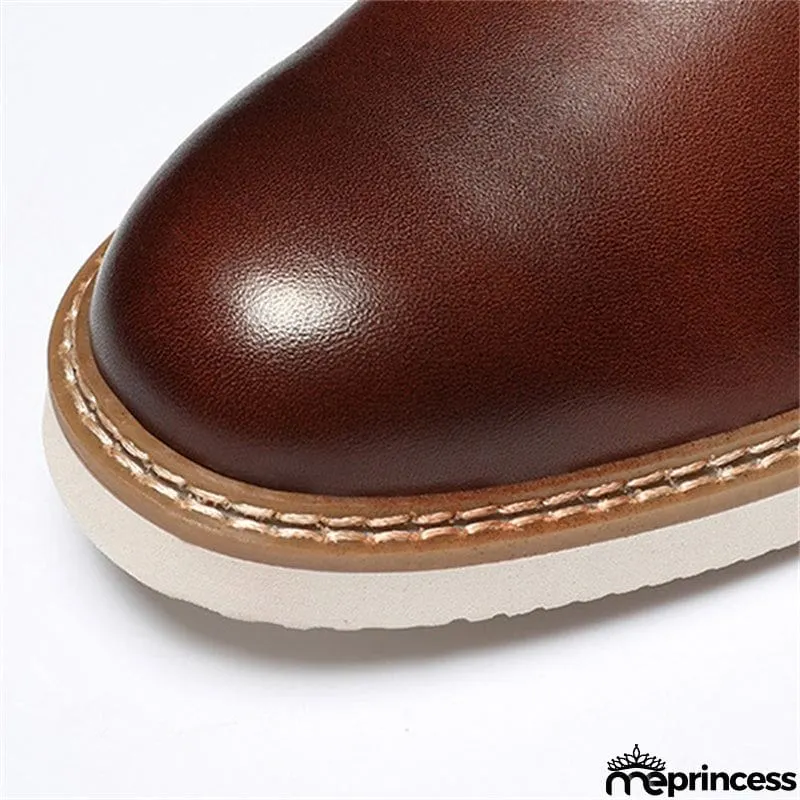 Mens Casual High Top Lace Up Genuine Leather Round Toe Ankle Boots
