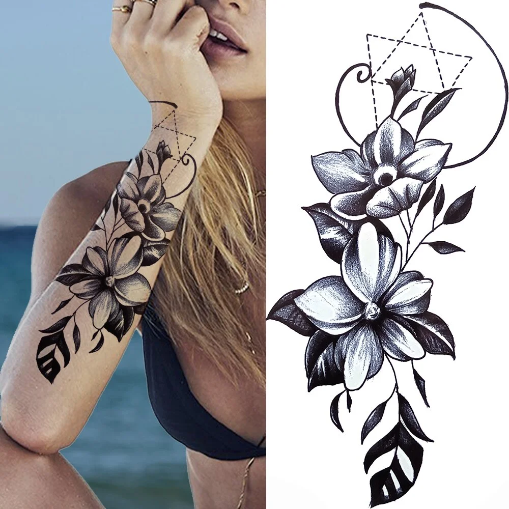 Sdrawing Skeleton King Temporary Tattoo For Women Men Kids Black Deer Dragon Lion Tribal Totem Tattoo Sticker Geometric Tatoo