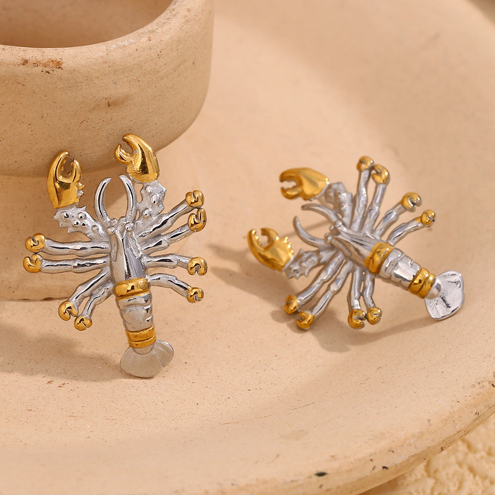Fashionable Niche Personality Earrings Stainless Steel Plated 18K Gold Interlaced Spring And Summer Lobster Earrings