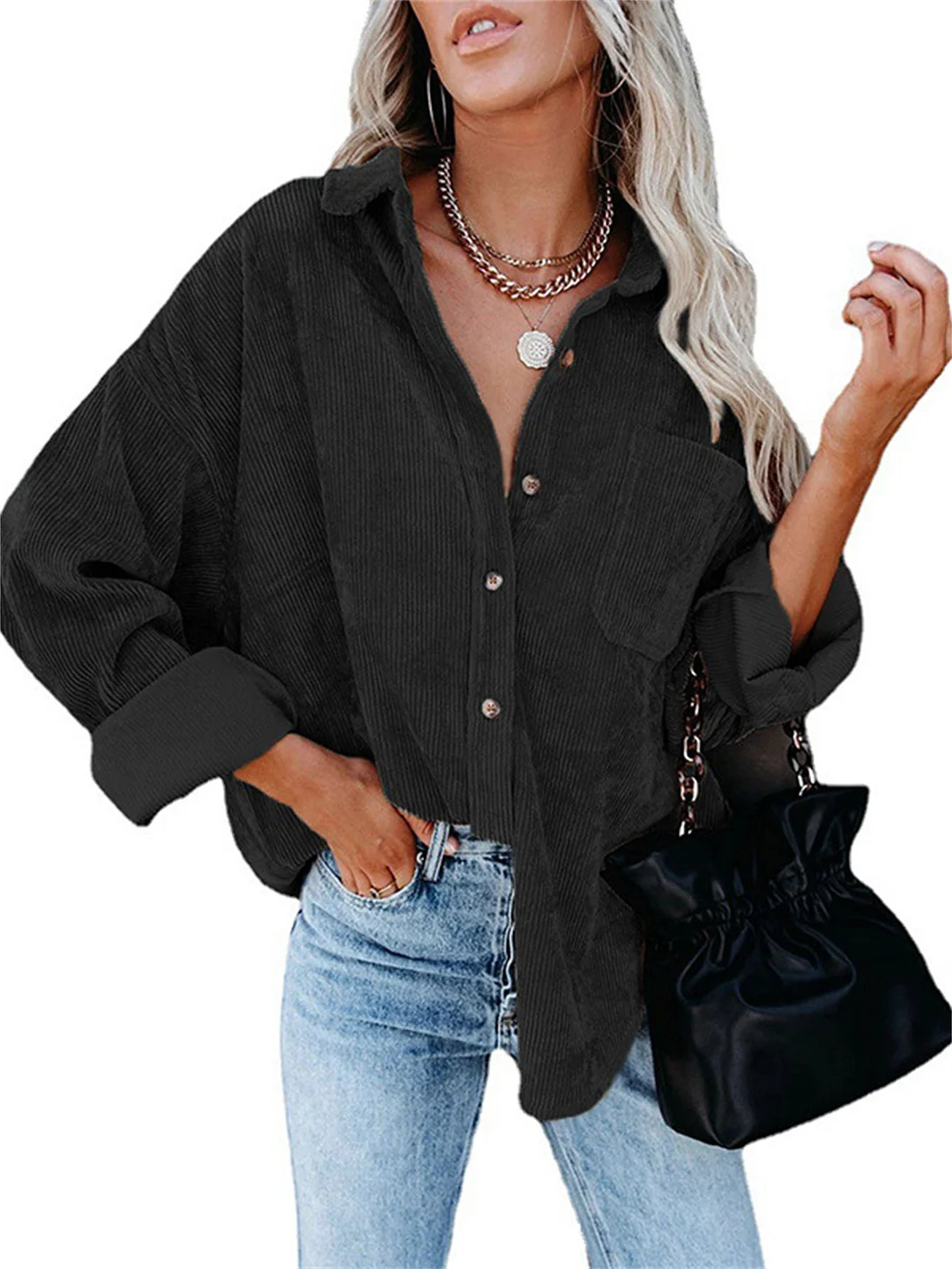 Women Long Sleeve Shirt Collar Solid Color Buttons Tops