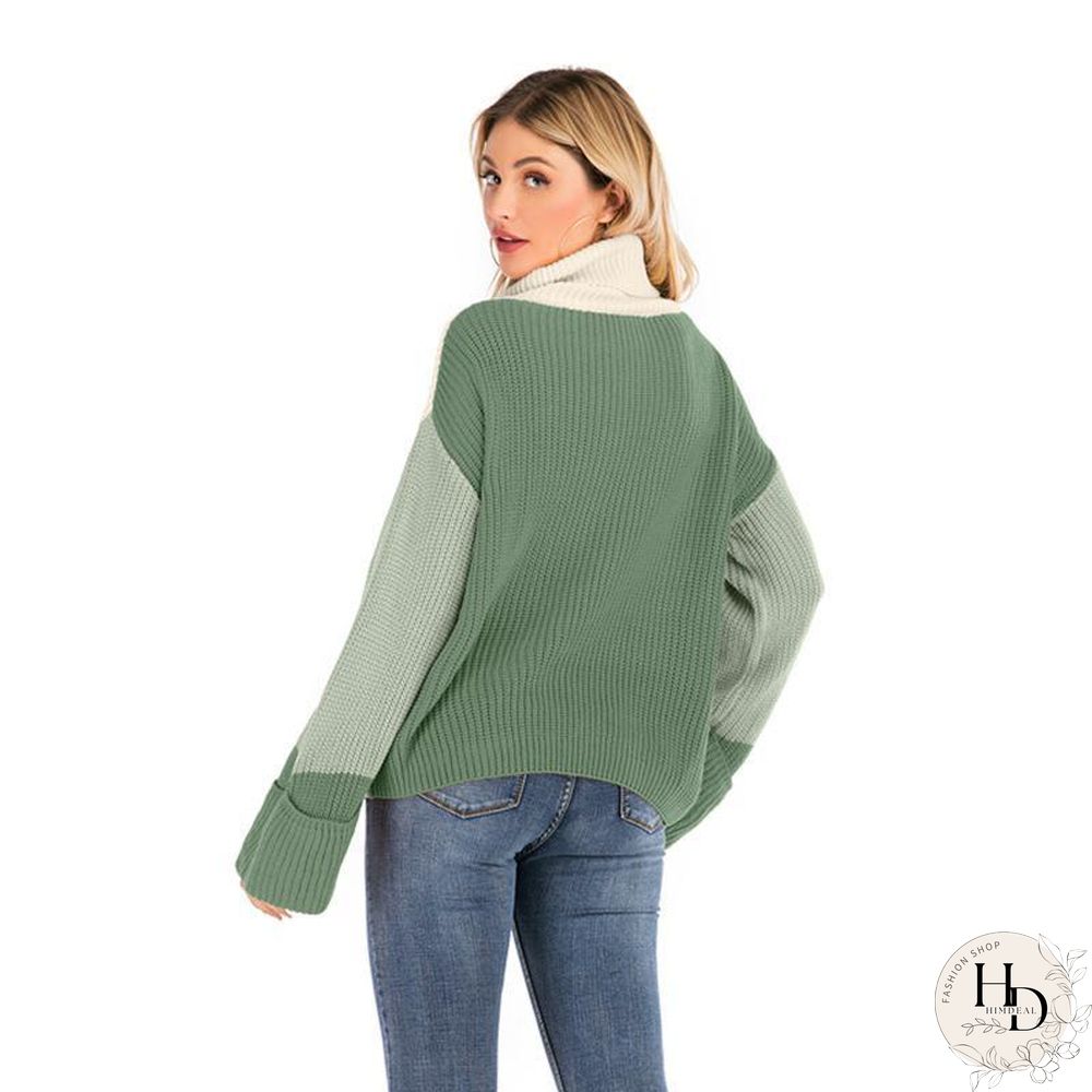 Three Color Block High Collar Sweater