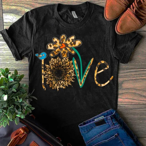 Sunflower Leopard Daisy Print Short Sleeve T-Shirt