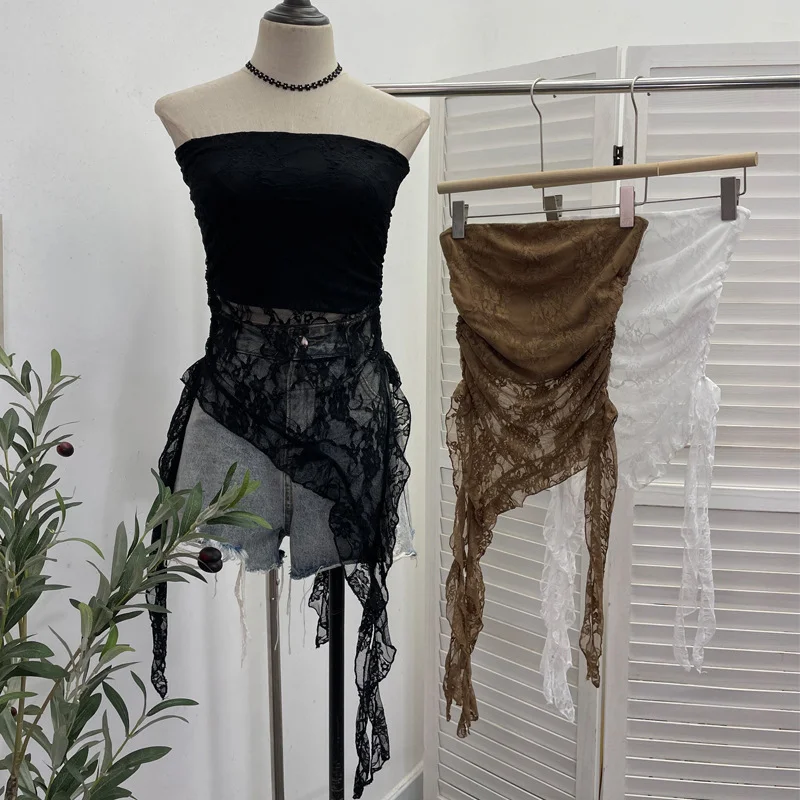 Churchf Thai Hottie Sexy Hollow Lace Tradious Sleeveless Top Irregular Ribbon Vest 99561