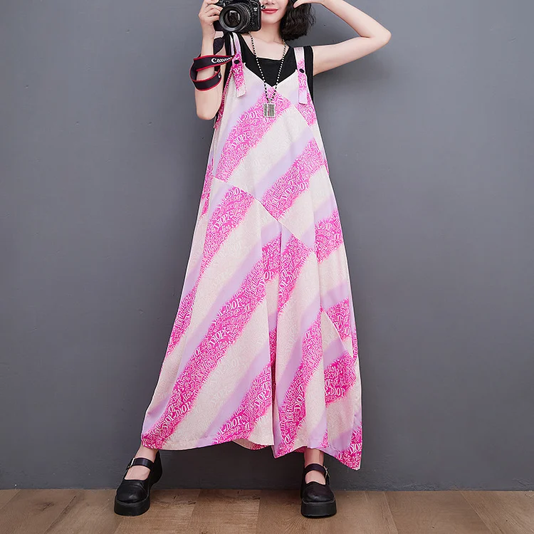 Loose Colorful Print Suspender Jumpsuit - yankia