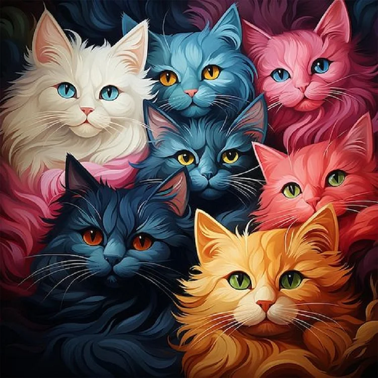 Full Round Diamond Painting - Colorful Cats 40*40CM