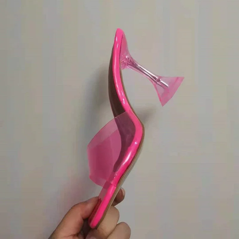 2021 Star style Transparent PVC Crystal Clear Heeled Women Slippers Fashion High heels Female Mules Slides Summer Sandals Shoes