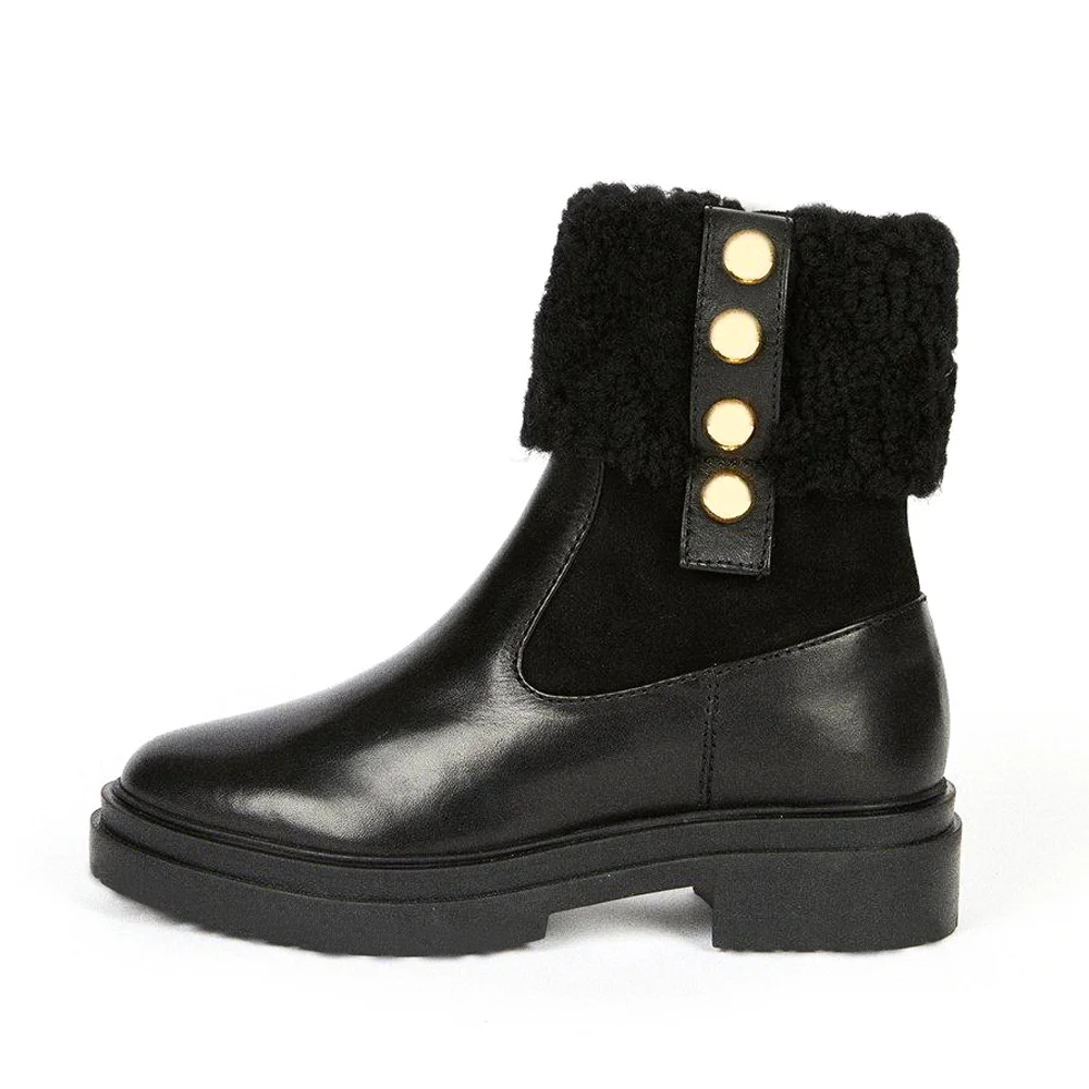 Black Chelsea Boots With Fuzzy Ankle Boots