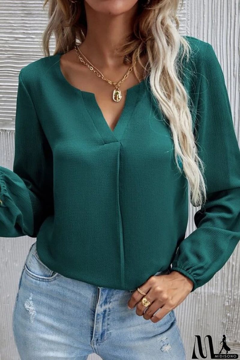MidiSono - V Neck Long Sleeve Blouse