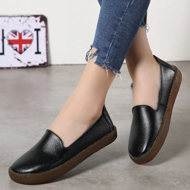 Women Flats Roman Style Women Shoes White Loafers For Women Nurse Casual Flat Shoes Genuine Leather Zapatos Mujer Sneakers Women