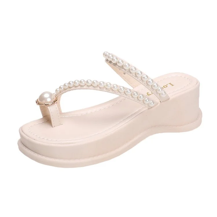 Wongn Wongn Summer New Korean Edition Bead Set Toe Slope With Cool Drag Fashion Sweet Platform Slippers Women's Shoes
