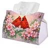 (24cm)Diamond Art Tissue Box DIY PU Napkin Cover for Home(Cardinal and flowers)