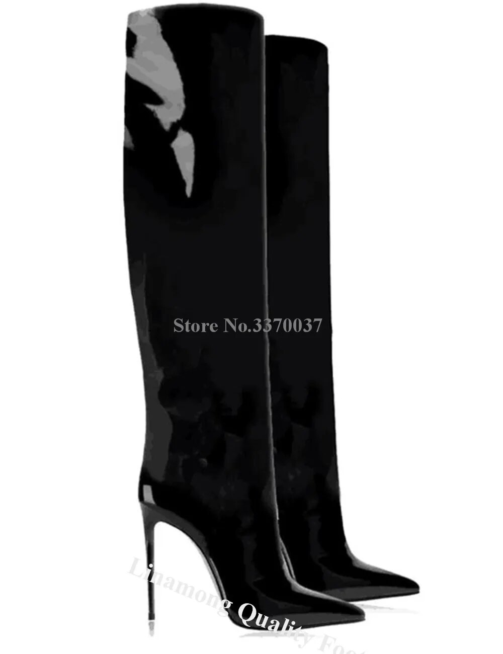 VCSHOES Shining Patent Leather Stiletto Heel Knee High Boots Slim Pointed Toe Red Pink Thin Heel Long Boots Big Size Boots