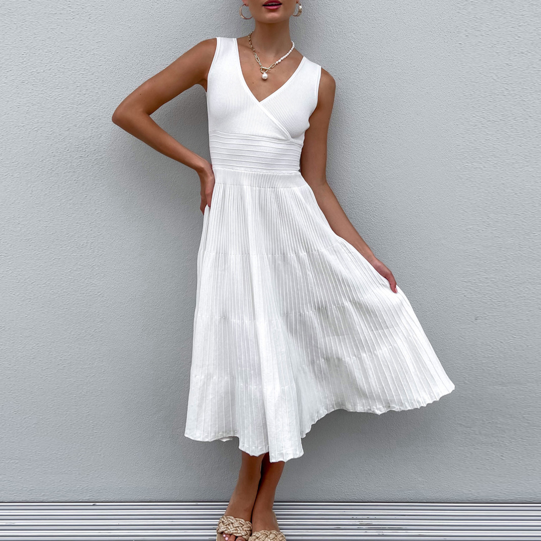 Ootddress Knit V-Neck For Women Maxi Dress Y2k Backless Fashion Knitwear Party Dress Casual Baggy High Waist Summer Female Dress