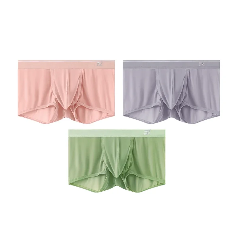 Aonga 3 PCS/Lot Mens Boxers Briefs Panties Elastic Underwear Low Waist Panties Open Front Shorts Trunks Soft Pouch Underpants aonga