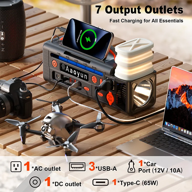  AOY-320 Portable Power Bank - 300W Solar Generator with 296Wh Battery, Pure Sine Wave Inverter, Type-C, and LED Flashlight