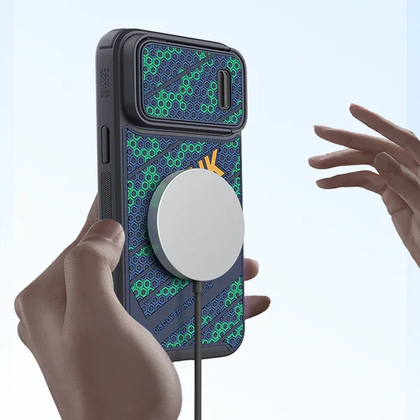 For iPhone Slide Cover Magnetic Decoration Embossed Logo And Three-Dimensional Mobile Phone Case