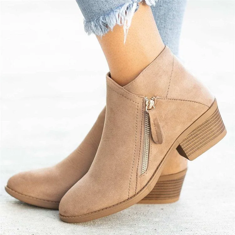Women Round Toe Suede Double-sided Zipper Short Boots
