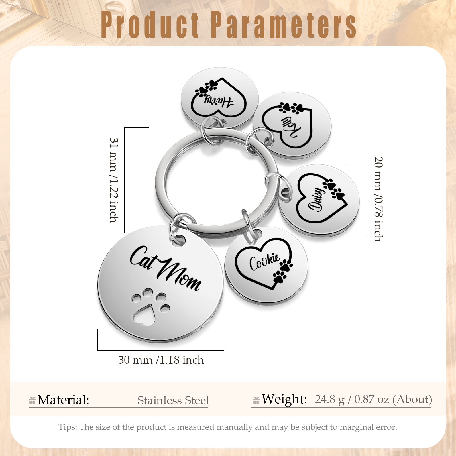 Personalised 4 Names & 1 Text Keychain Cat Paw Circle Charm Keychain Gift for Mother/Grandma-Jessemade AU