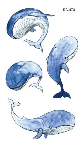 52 Kinds Watercolor Animals Fake Tattoos Temporary Cat Flamingo Wolf Whale Fox Butterfly Waterproof Tatto Stickers Small Size