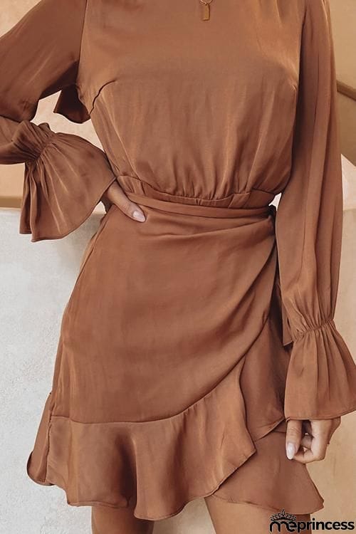 Ruffles Knot Long Sleeve Mini Dress