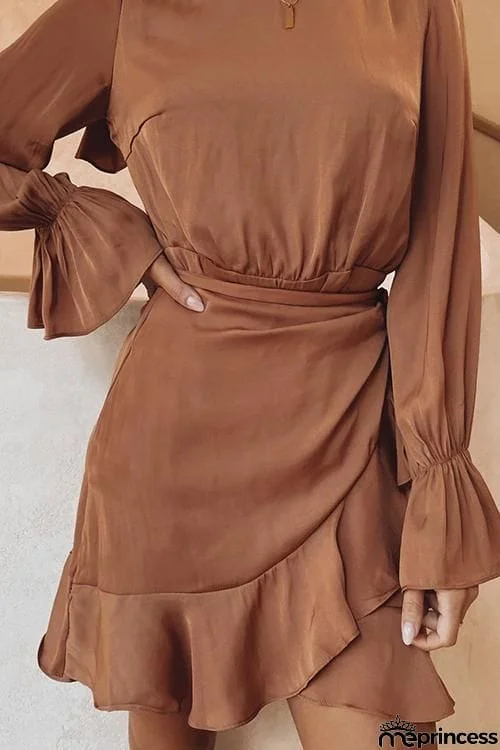 Ruffles Knot Long Sleeve Mini Dress