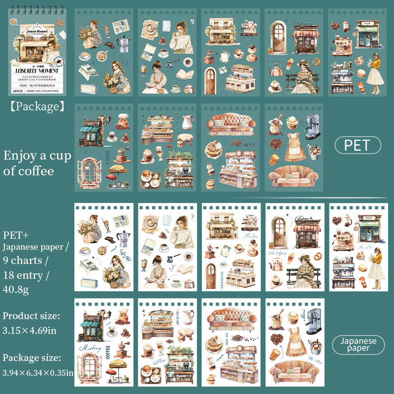 Sticker Book - Leisurely Moment Series Vintage Bread Food Fruit Landscape 