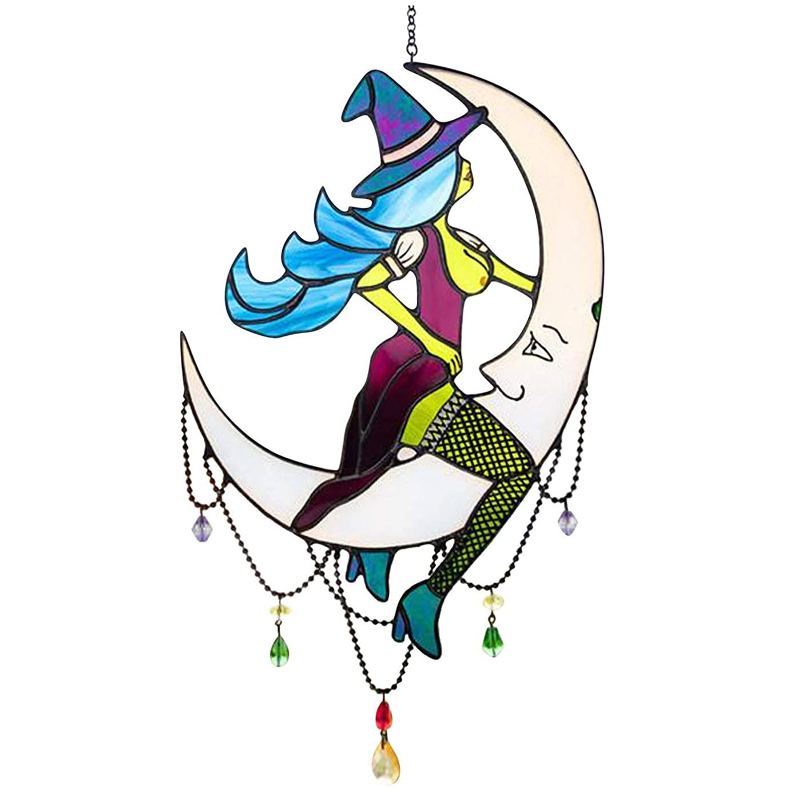 

Stained Glass Witch & Moon Pendant Halloween Window Hanging Car Pendant, 501 Original