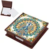 Wooden DIY Peacock Diamond Painting Kit Note Box with 160 Papers for Office Desk