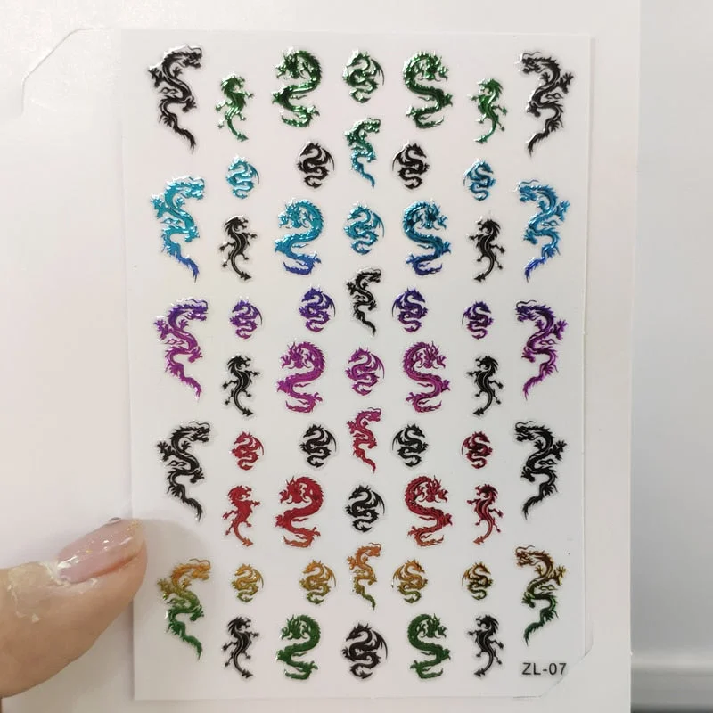 3D Dragon Nail Art Decals Stickers Colorful Dragons Design Self Adhesive DIY Nail Art Decoration Decals Manicure Tool-Nail Inspo