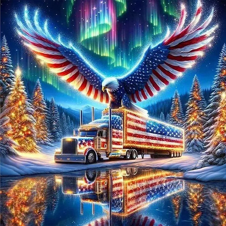 American Eagle Flag Truck 45*45CM (Canvas) Full AB Round Drill Diamond Painting gbfke