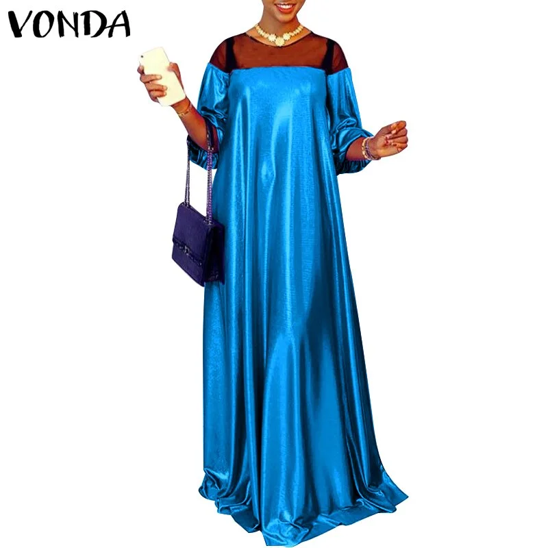 Summer Floor-Length Party Dress VONDA 2022 Women Elegant Long Maxi Dress Bohemian Sundress Casual Vestido Femme Robe Femininas