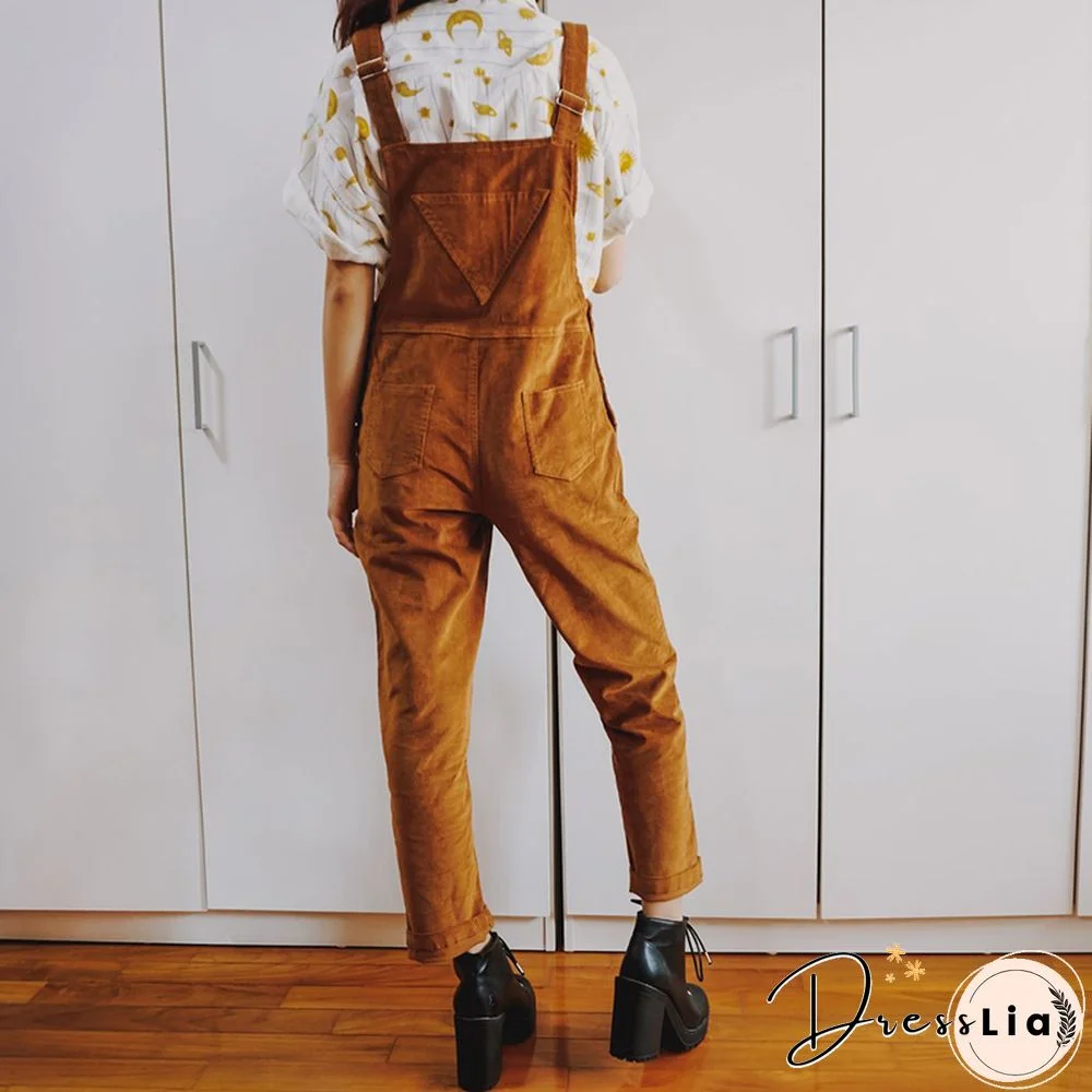 Ladies Casual Retro Corduroy Loose Jumpsuit Trousers