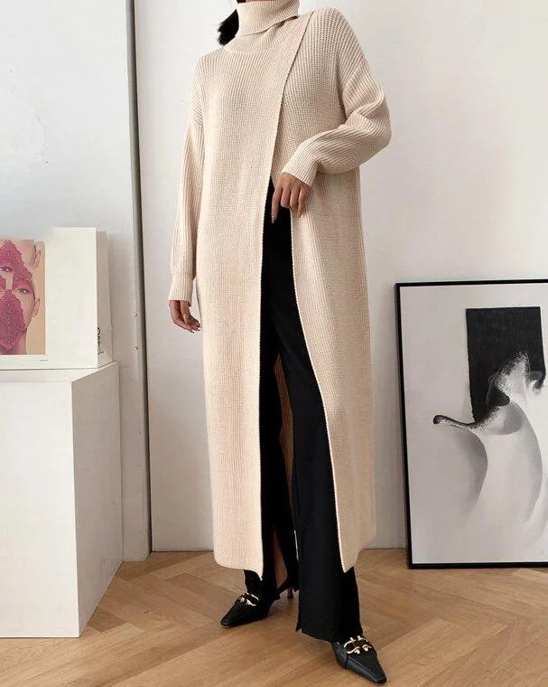 Slim-Fit Sweater With High Neck Long Skirt And Pullover-mysite